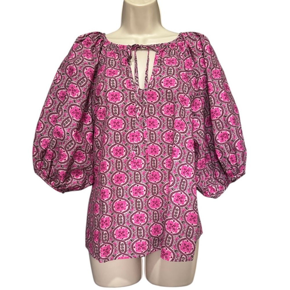 RHODE Rowan Puff-Sleeve Cotton Cambric Top Sz Small Pink